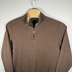 Tommy Bahama Mens Quarter Zip Pullover Sweater Brown Herringbone‎ Casual M